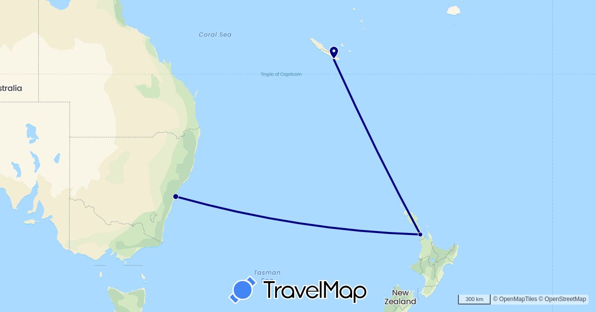 TravelMap itinerary: driving in Australia, France, New Zealand (Europe, Oceania)